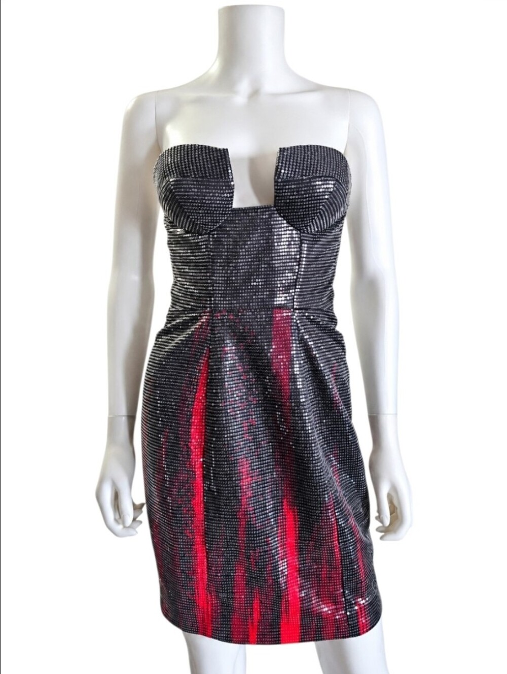CHRISTIAN COWAN | Strapless Sequin Mini Dress Red Black Flame Size US 4 NWT